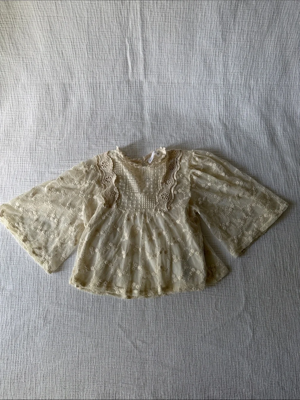 Girls' Cream Lace Peasant Top - Delicate Floral Detail